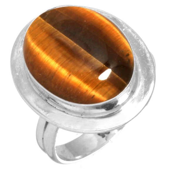925 Sterling Silver Ring For Women - Teens Brown Real Tiger Eye Gemstone Silver Ring Size 7.5 June Birthstone Hand Made Silver Ring Size 7.5 Halloween Gift For Sister 925 Silver Gemstone Jewelry