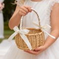 thumbnail image 7 of Wicker Basket with Handle and Bow, Small Woven Flower Basket for Wedding, Basket for Party, Home Decoration (White, 15cmx24cm), 7 of 7