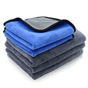 Microfiber Cleaning Cloth,Pack of 3 Quick Drying Towels (16x24 inch)  2 Pack Towels for Cleaning Auto Windows or Interior(12x12inch),Ultra Absorbent ,Washable,Blue&Grey