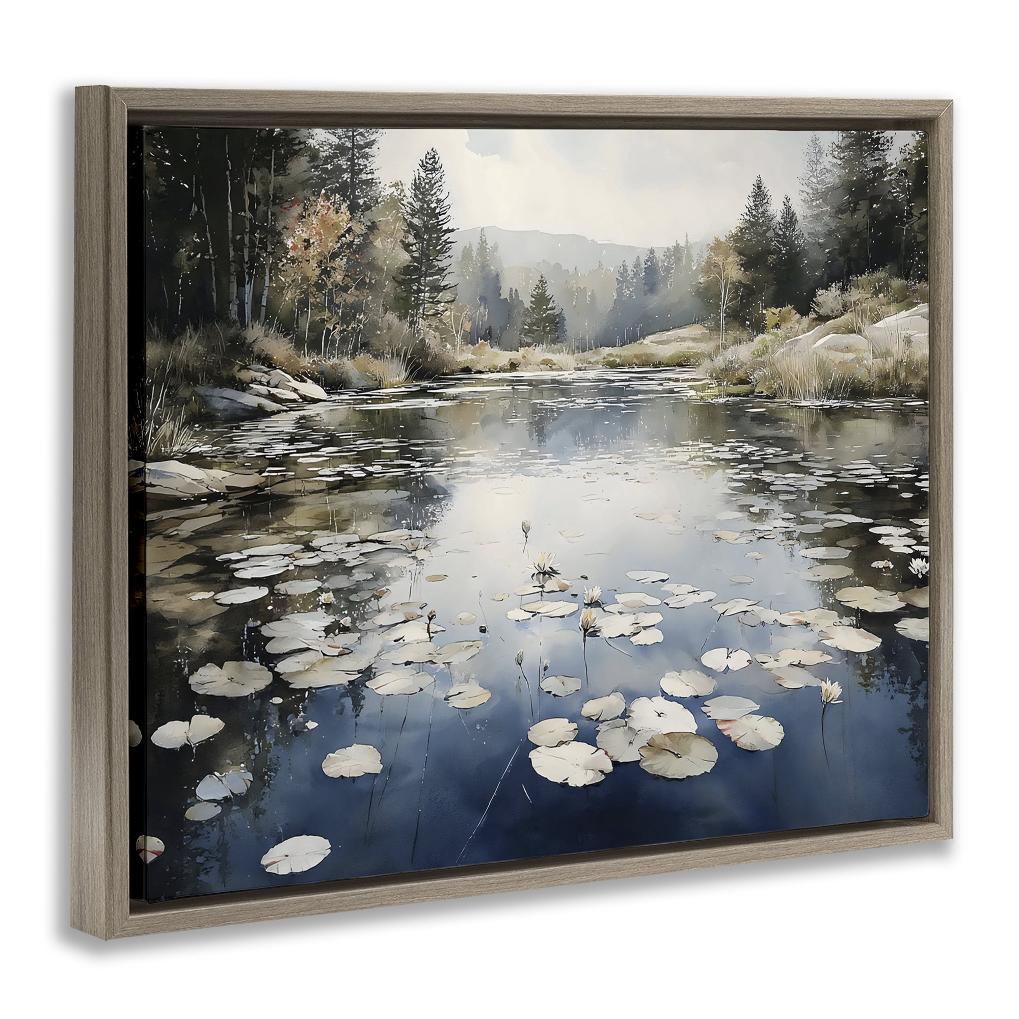 Stupell Industries Still Pond with Morning Reflections Brown Framed Floater Canvas Wall Art, design by Franklyn Gregory