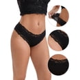 thumbnail image 3 of DARING DIVA Women's Lace Trim Cotton Ribbed Hipster Mid Waisted Panty S Black, 3 of 6