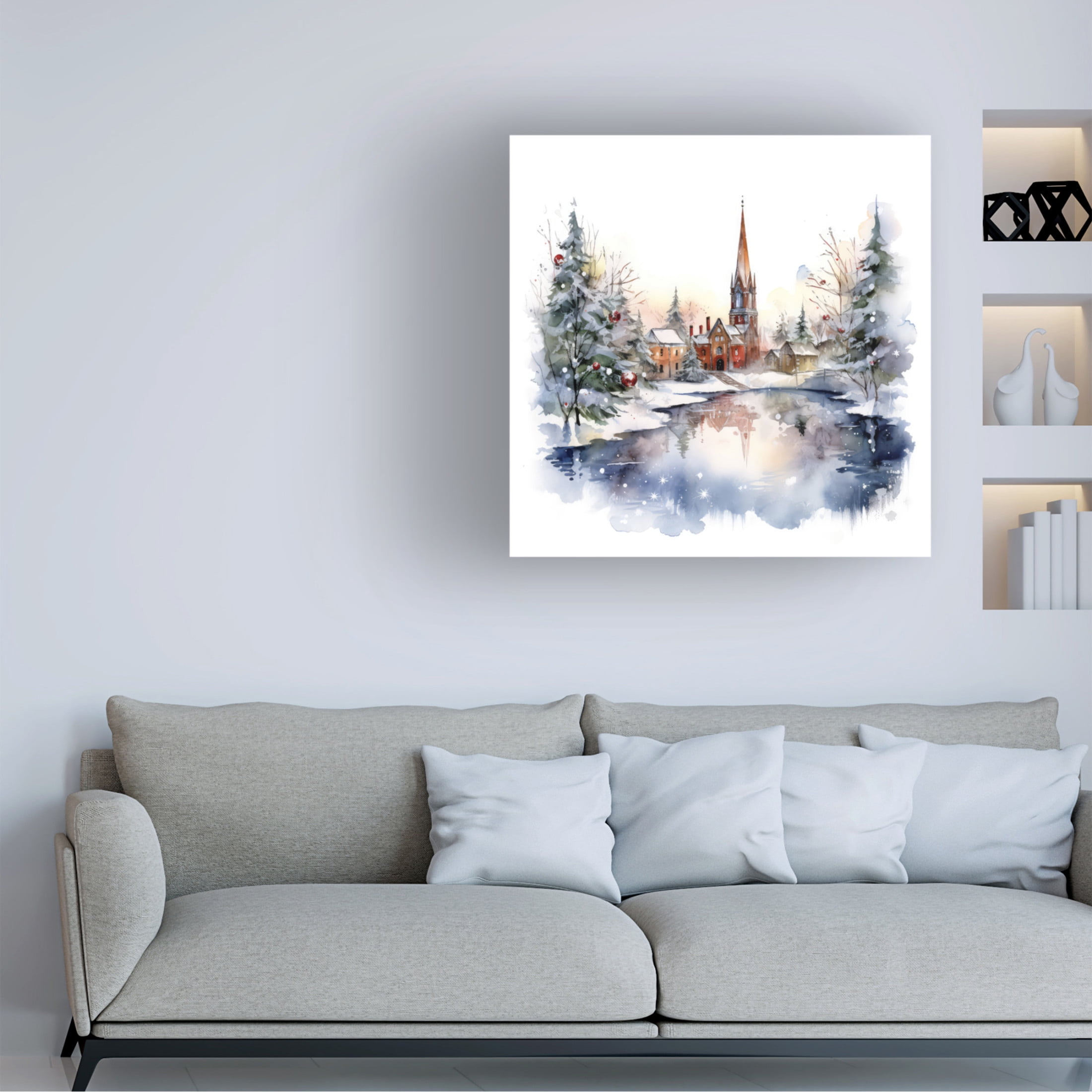 Canvas Wall Art - The Golden Valley 'Cathedral At Christmas' Wall Art for Living Room, Bedroom, or Office Décor by Trademark Fine Art - 35 x 35 Inches