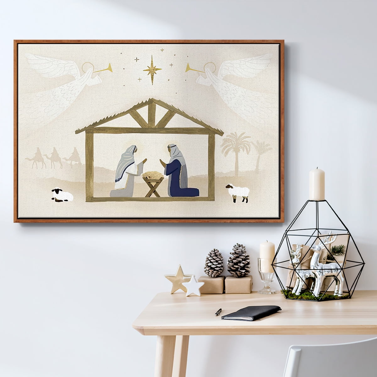 Away in a Manger Collection A - Framed Gallery Wrapped Holiday Canvas - 17 x 25 - Rosewood Frame