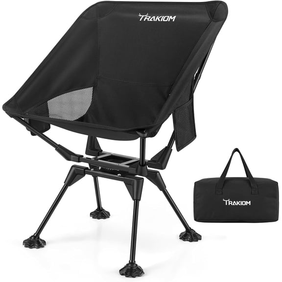 Portable Folding Chair Supports 330 LBS, Swivel Outdoor Camping Chair, 360° Rotating Chairs, Lightweight Camp Chair for Camping, Fishing, Hiking, Beach, Sports Events & Travel