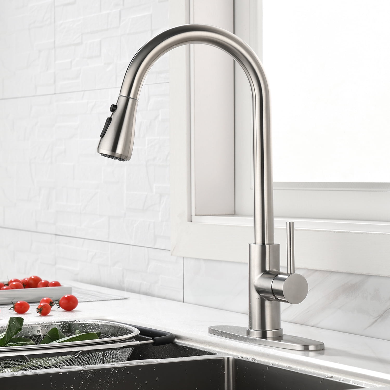 UWRNite Kitchen Faucet with Pull Down Sprayer Brushed Nickel, High Arc