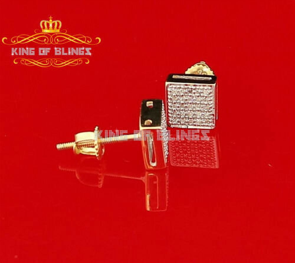 King of Bling's Real 10k Yellow Gold Square Stud Men/ Women Earrings with 0.15CT Real Diamonds