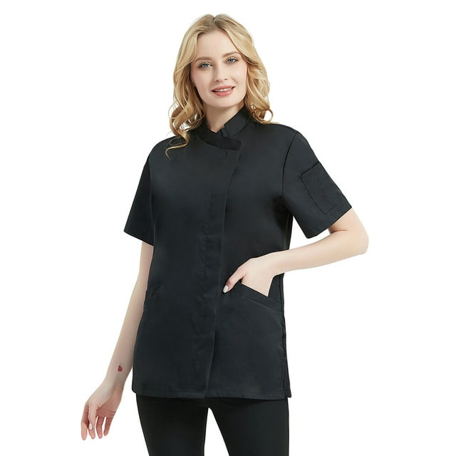 TOPTIE Women's Chef Coat With Pockets Short Sleeve Chef Jacket