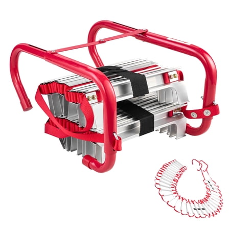 KFFKFF 50FT Fire Escape Ladder, 5-6 Story Retractable Emergency Ladder, Lightweight Aluminum Alloy with Durable Polyester Straps, Anti-Slip Wide Rungs, Supports Up to 1000LBS