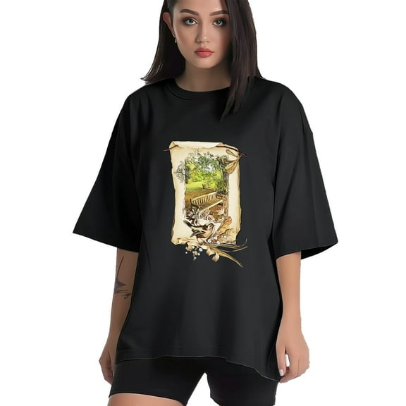 Women T Shirt Graphic Tee Summer Tops Half Sleeve Loose Drop Shoulder Vintage Shirts Streetwear Sweat Casual Tees XS