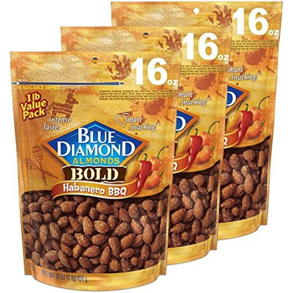 Blue Diamond Almonds Habanero Bbq Flavored Snack Nuts, 16 Ounce (Pack Of 3)