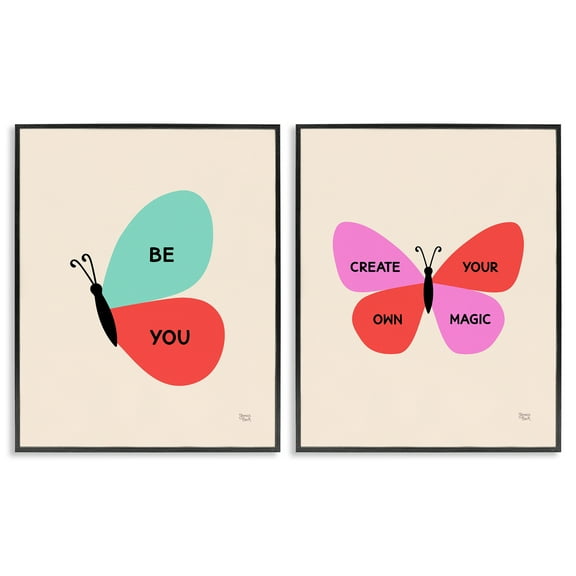 Stupell Industries Inspiring Butterfly Sentiments Animals Painting Black Framed Art Print Wall Art, 11 x 14, Set of 2