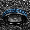 thumbnail image 4 of Men's 8mm Black Tungsten Carbide Ring with Blue Rotatable Chain Inlaid Size 6-12, 4 of 4