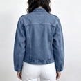 thumbnail image 4 of Yuaguia Women's Vintage Military-Style Denim Jacket, Double-Breasted Button Front Crop Coat with Stand Collar, Soft Stretchy Long Sleeve Jeans Outerwear for Fall Fashion & Daily Wear, Blue L, 4 of 5