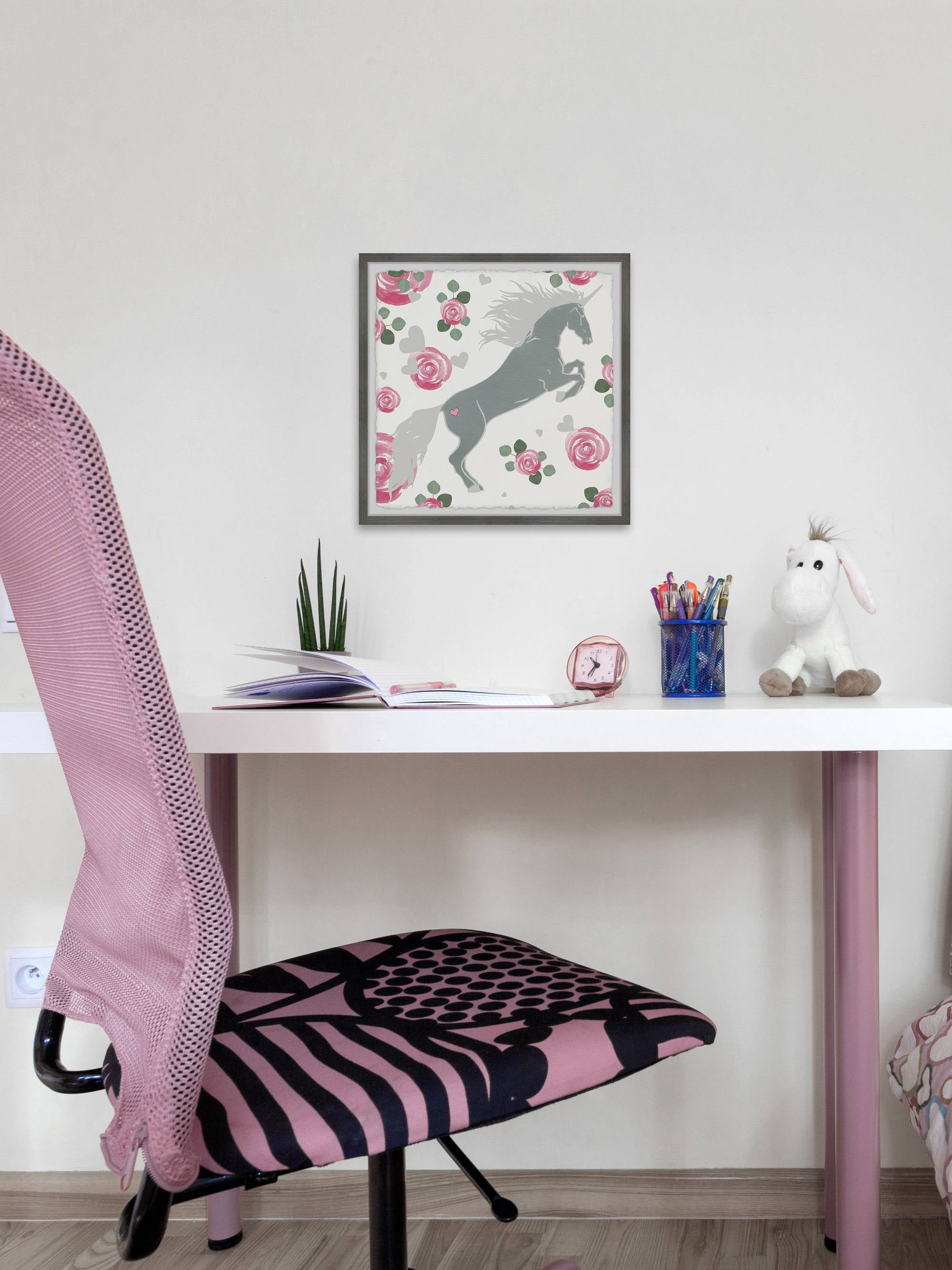 Marmont Hill Rose Unicorn Framed Wall Art