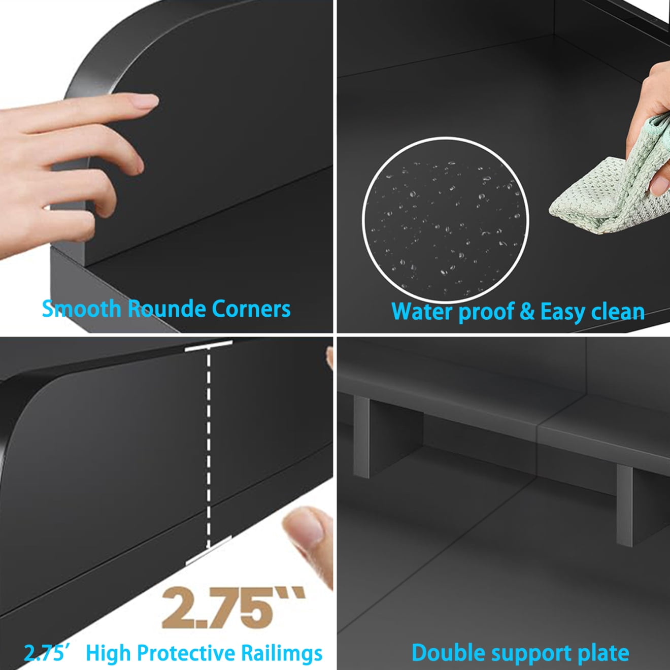 2-Tier Washer Dryer Countertop with Edge Rails, Washer and Dryer Double Topper, Water-Resistant Laundry Topper for Laundry Hamper Counter Storage, Black, 54" W x 27.5" D, Black