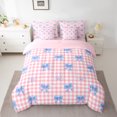thumbnail image 3 of Manfei Girly Pink Plaid 7-Piece Twin Bedding Sets for Teens, Dreamy Cartoon Blue Bow-tie Bedding Comforter Set, Kawaii Ribbon Reversible Sheet Sets, Breathable Home Decor, 3 of 8