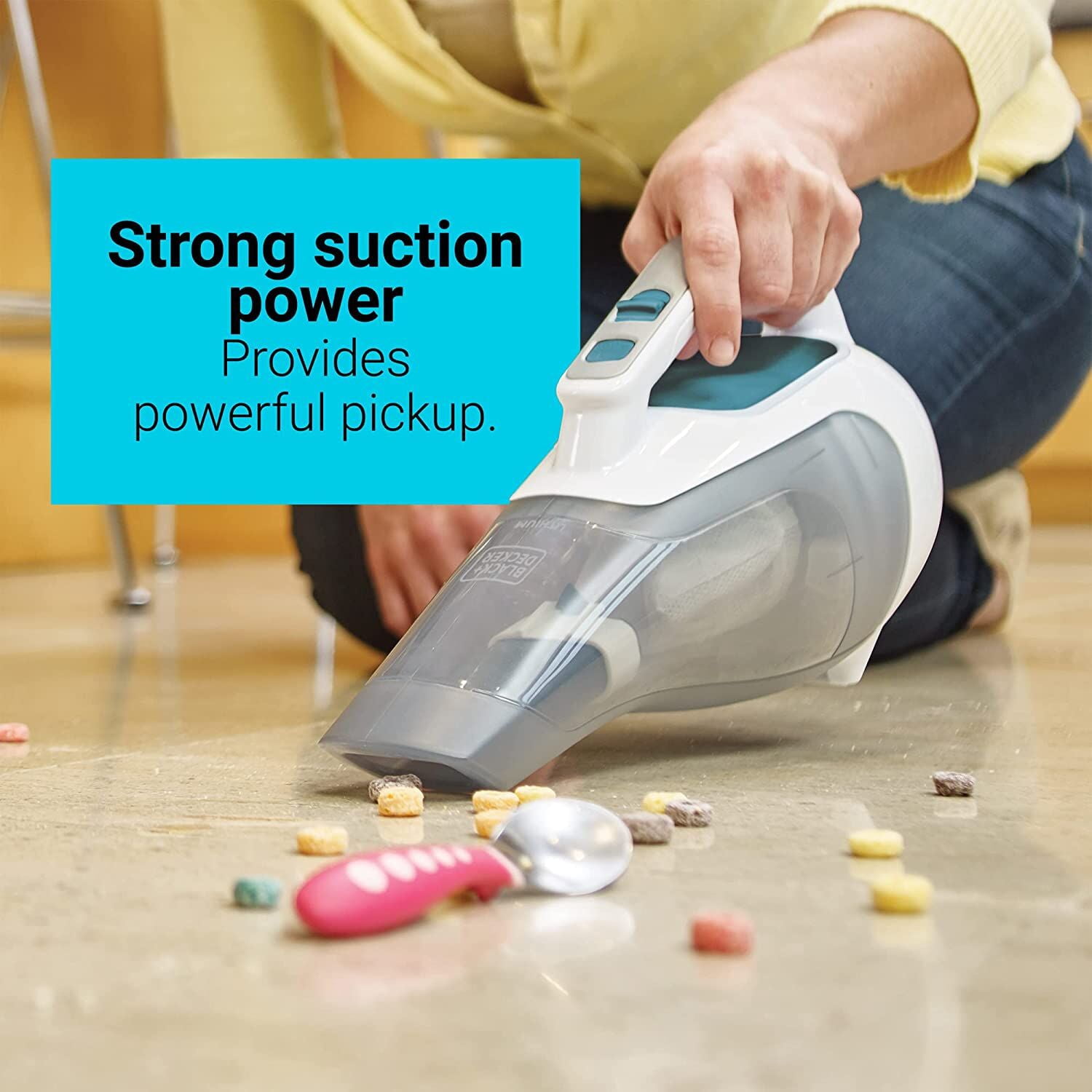 BLACK+DECKER Dustbuster Cordless 10.8V Handheld Vacuum, for Dirt and Debris, with Crevice Tool and Push-in Brush, HHVI315JO42, White