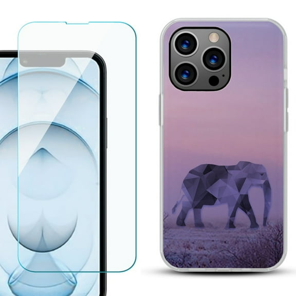Slim-Fit Gel TPU Phone Case for iPhone 13 Pro Max, with Tempered Glass Screen Protector, by OneToughShield ® - Twilight Elephant