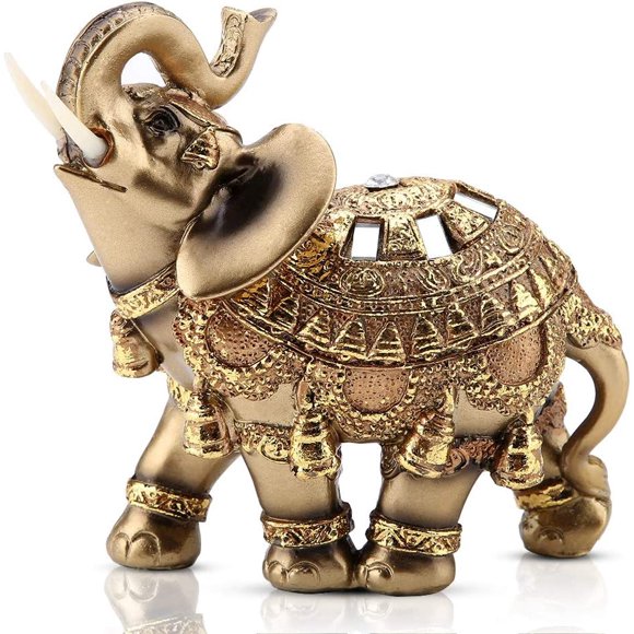 Yazoeia Golden Elephant Statue 5.5 Lucky Feng Shui Elephant, Thai Elephant With Trunk Facing Upwards Collectible Figurine Sculpture Decoration Statue Wealth Lucky Figurine Home Office CJC912-143983