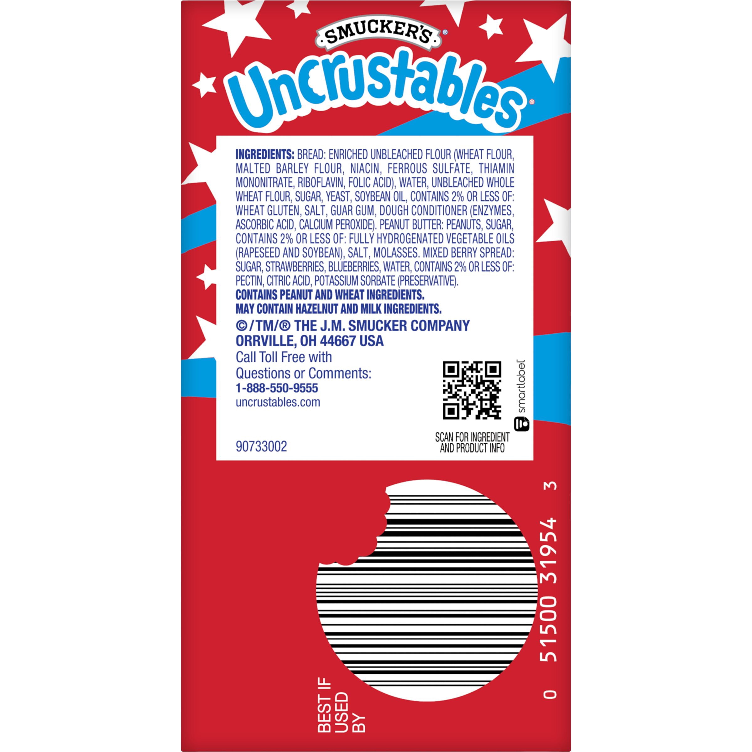 Smucker’s Uncrustables Peanut Butter & Mixed Berry Spread Sandwiches, 2 oz, 4 Count (Frozen)