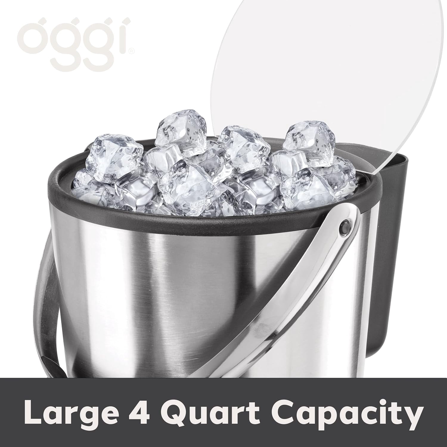 Insulated Ice Bucket, 4 Quart / 3.8 L, Stainless Steel, Black.