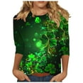thumbnail image 2 of Viikei Fall Fashion Plus Size Tops Clearance under $5,Women's Printed Casual Round Neck Pullover Three-quarters Sleeve T-shirt Green XXL, 2 of 5