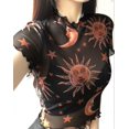 thumbnail image 2 of Women Summer See Through Tee Club Short Sleeves Crop Tops Print T-Shirt, 2 of 5