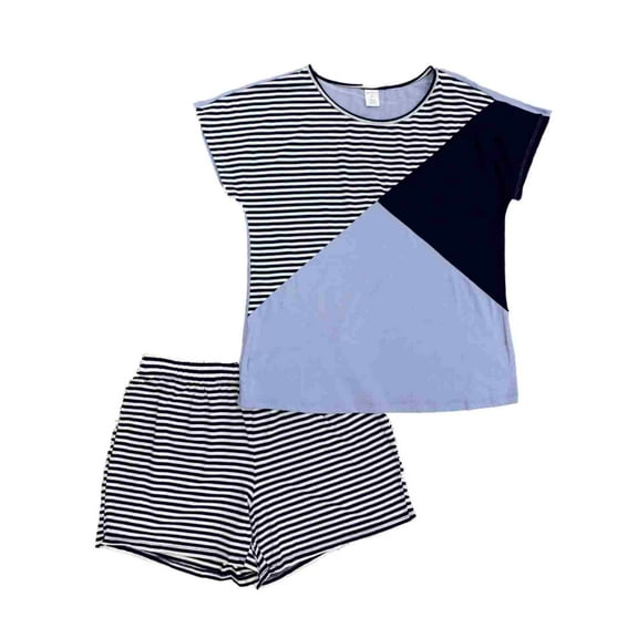 Liz Claiborne Womens 2PC Navy & Light Blue Short Sleeve & Shorts Pajama Set L