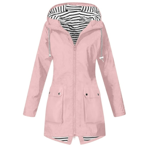 WRKEKC Veste Imperméable Légère pour Femmes avec Capuche Coupe-Vent Manteau d'Extérieur avec Poches Couleur Unie