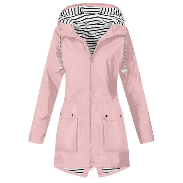 MeetoTime Long Imperméable Veste de Pluie pour Femmes Coupe-Vent à Capuche Léger 2024 Imperméable Extérieur