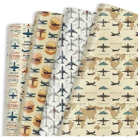 Airplane Wrapping Paper 12 Sheets Fighter Jet Military & Airplane Themed Designs Gift Wrap for Aviation Enthusiasts,Pilots,20"×28"