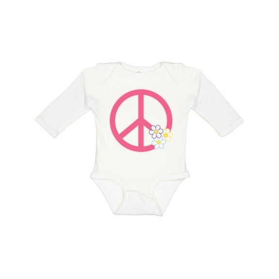 Inktastic Peace Sign Cute Daisy Flowers Girls Long Sleeve Baby Bodysuit