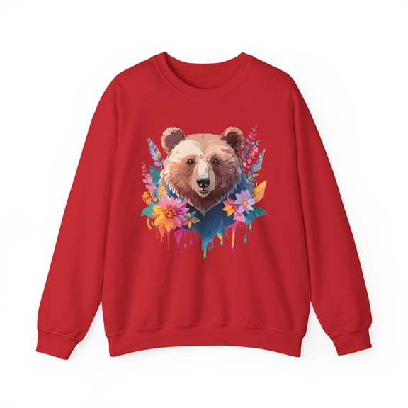 Unisex Floral Bear Sweatshirt, Animals Sweatshirt, Floral Sweatshirt, Art Design Sweatshirt