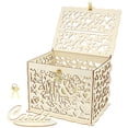 thumbnail image 4 of CIMAXIC Wood Wedding Storage Box Mr & Mrs Flower Box for Wedding Party Gathering (One Key, 12 Rubber Rings, Small Size),9.84"X7.87"X7.2", 4 of 4