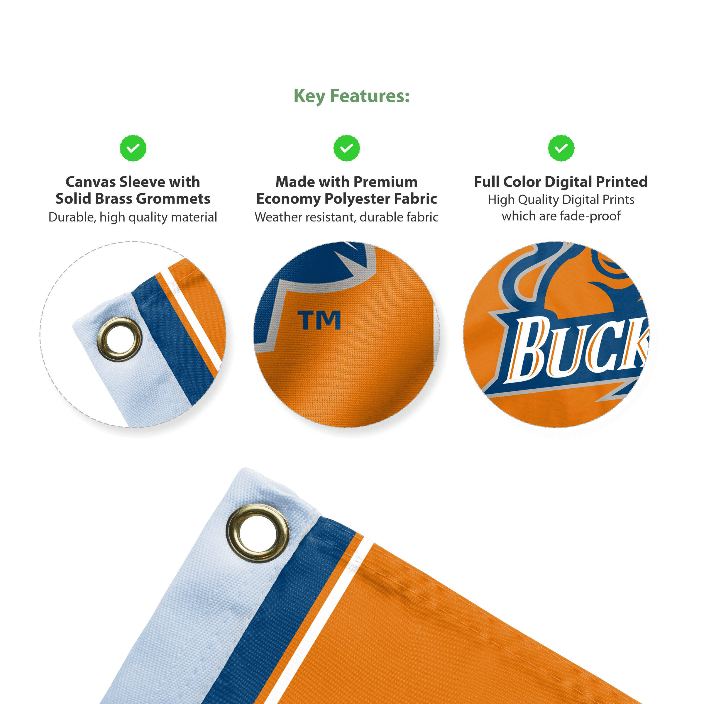 AGAS 3' x 5' Bucknell Bisons Logo Outdoor Flag, Single-Reverse Print with Brass Grommets