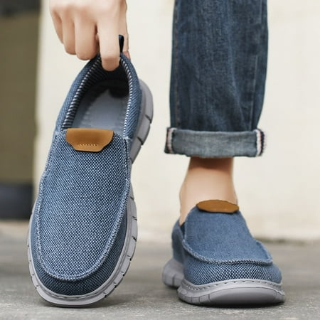 Sneakers Men s Shoes Casual Canvas Loafers Solid Color Slip On Flats Classic Comfortable Large Size Soft Breathable Male Shoes (blue 47)
