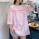 thumbnail image 2 of Camiseta de manga corta con letras bordadas y teñido anudado para mujer, camisetas de gran tamaño de verano 2024, camisetas con cuello redondo, ropa de calle de hip hop para mujer, 2 of 5