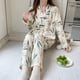 thumbnail image 4 of Pijama de mujer de punto de algodón de primavera y otoño de manga larga fina de talla grande con cuello kimono conjunto de ropa de casa, 4 of 5