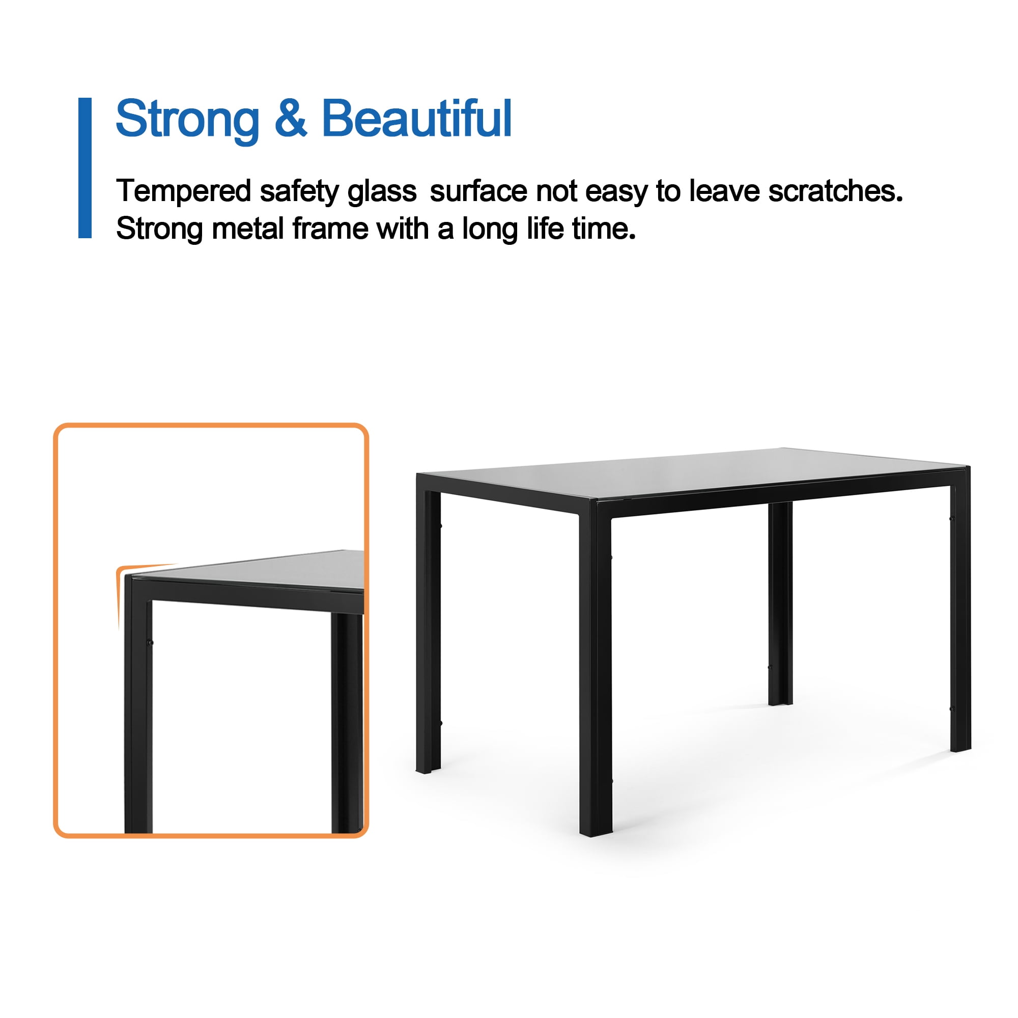 Euroco 47.24" Glass Dining Table for 4,Rectangular Kitchen Glass Table with Metal Legs for Kitchen Living Room