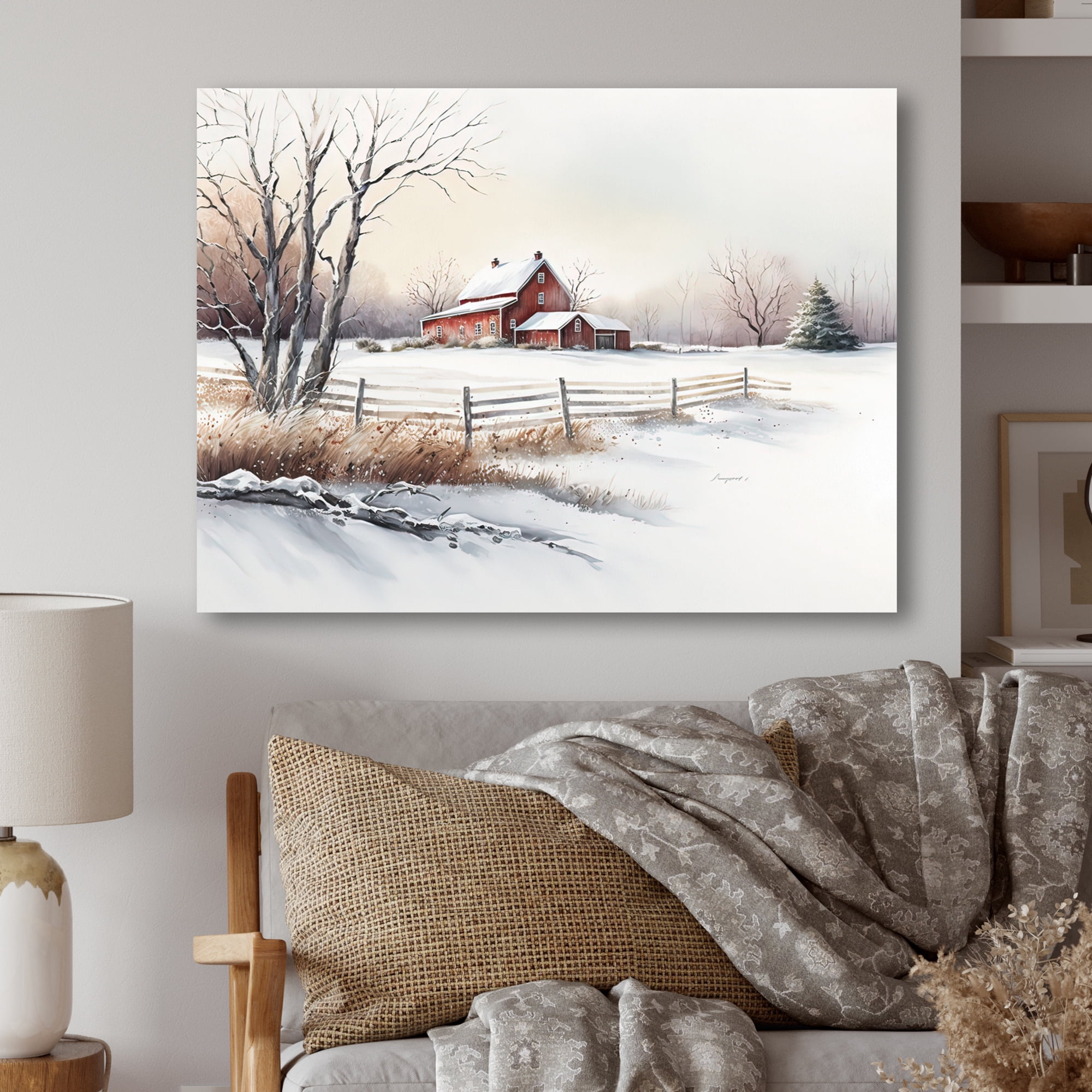 Designart Cold Winter View On The Country V Canvas Wall Art