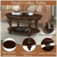 thumbnail image 3 of 42" Wood Coffee Table for Living Room,  2-Tier Oval Coffee Table with Open Storage Shelf, Antique Table Legs with Elegant Carvings, Easy Assembly, Cherry, 3 of 9