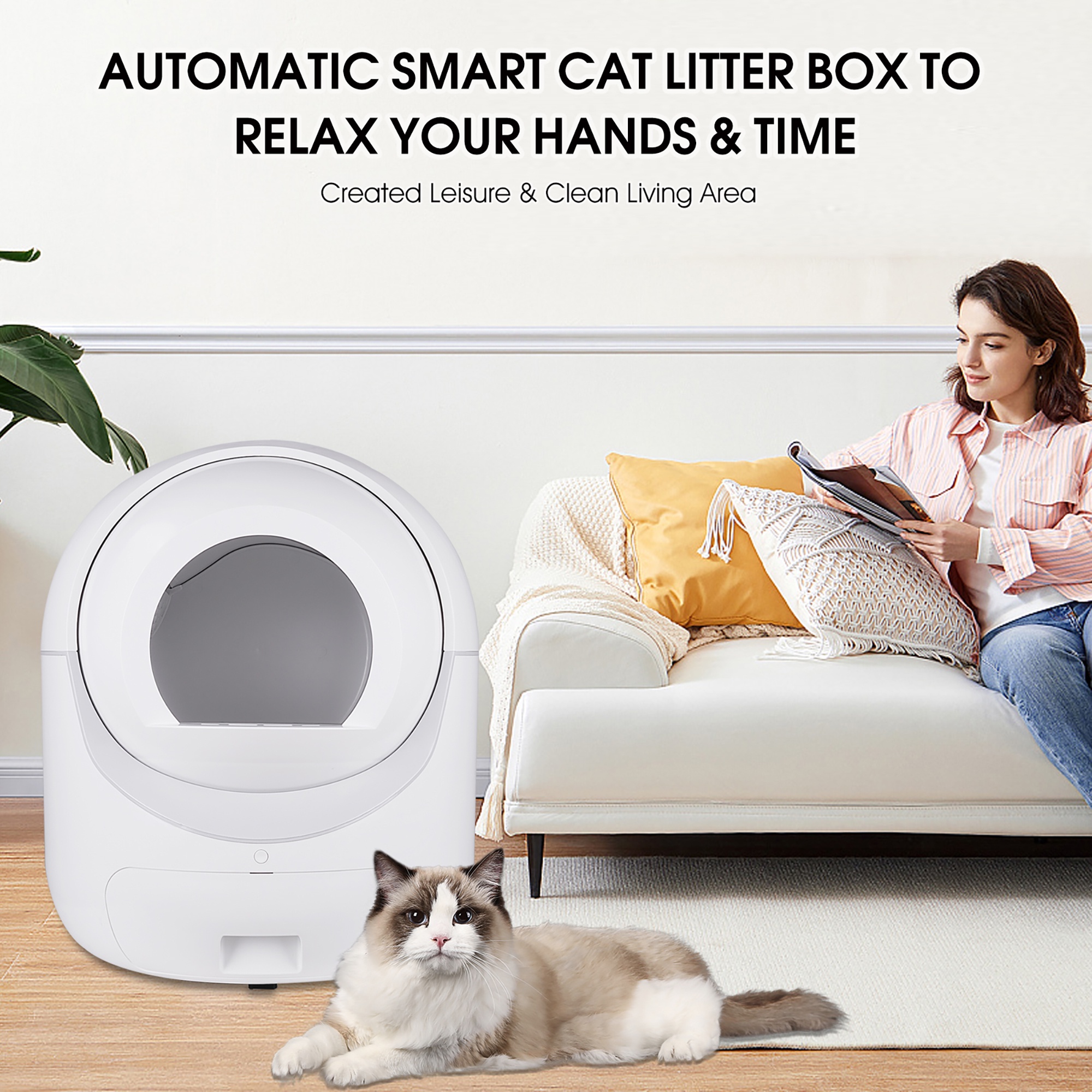 Holaki Smart Automatic Cat Litter Box, Self-Cleaning with App Control, Safety Sensors, Double Odor Removal, Large Capacity for Multiple Cats, Supports 5G & 2.4G WiFi
