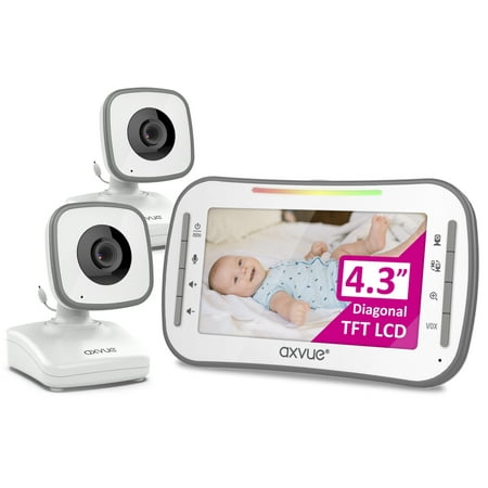 A242 Video Baby Monitor, Comfortable Slim Design handheld enclosure, 4.3" Screen Monitor & 2 Camera, Range up to 1000ft, 12 Hour Battery Life, 2-Way Talk, Night Vision, Temperature Monitor, No WiFi.