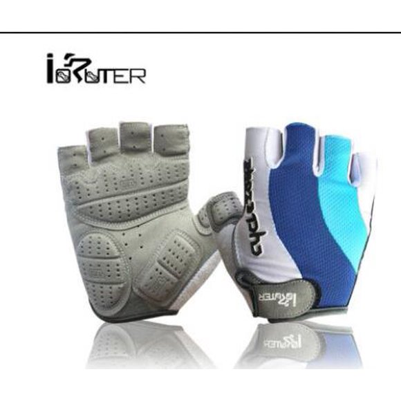 Bike Motorcycle Gel Silicone Half Finger Fingerless Gloves ( blue ) XL