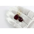 thumbnail image 4 of 14k Yellow Gold Simulated Ruby Earrings Deep Red Faceted Teardrops Simple Casual Pear Drops 1.4" Designed for Adult Women, 4 of 5