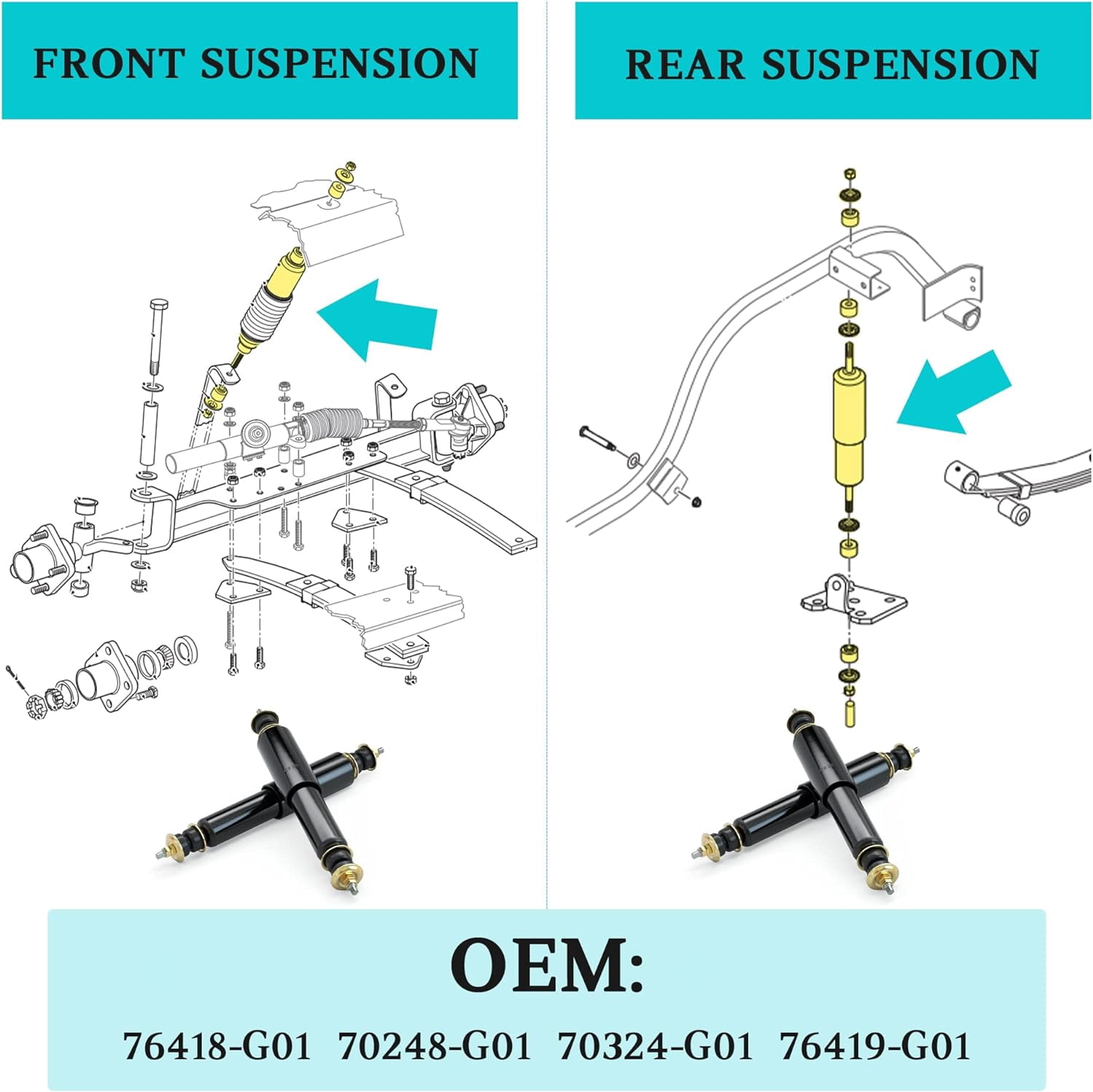 10L0L Golf Cart Shocks for EZGO TXT 1994-up, Front and Rear Shocks Absorbers  Replaces OEM #76418-01, 70928-G01 ,5006 - 4 PCS/Set