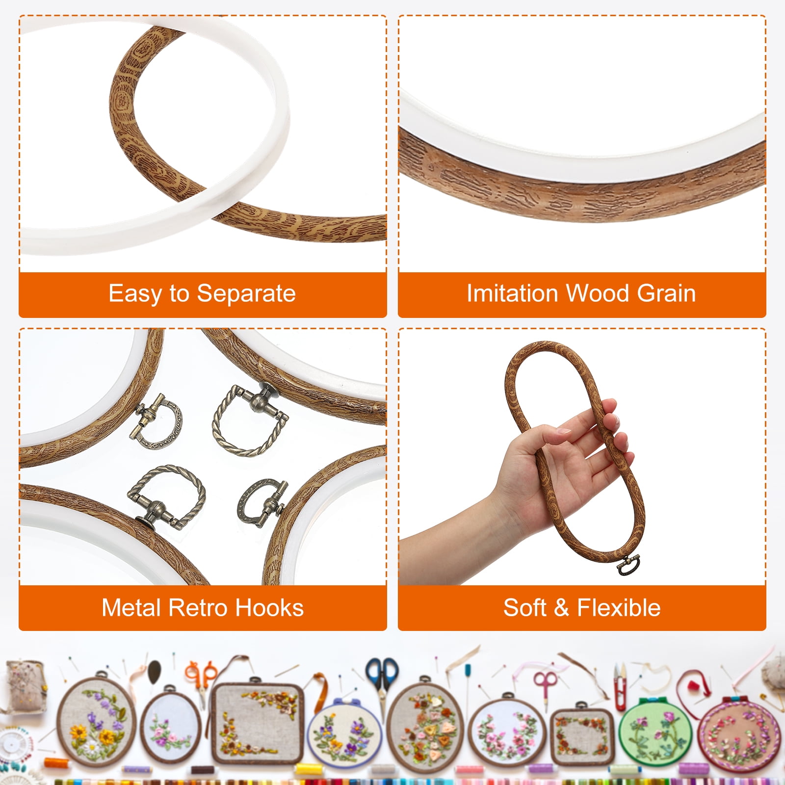 Uxcell 8.66 inch Embroidery Hoop, 6Pcs Cross Stitch Hoop Rubber Imitated Wood Circle Frame Ring for Embroidery Art Craft Sewing Ornaments Hanging Decoration