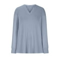 thumbnail image 5 of AXXD Womens Blouses Blue Basic Summer 2024 Loose Casual Solid V-neck Side Slit With Pockets Long Sleeved Top, 5 of 9