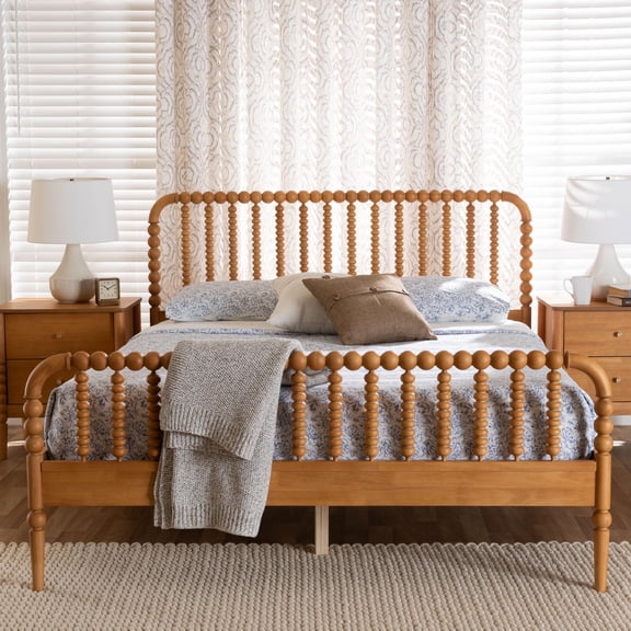 Baxton Studio Lucera Mid-Century Platform Bed, Queen, Oak Brown