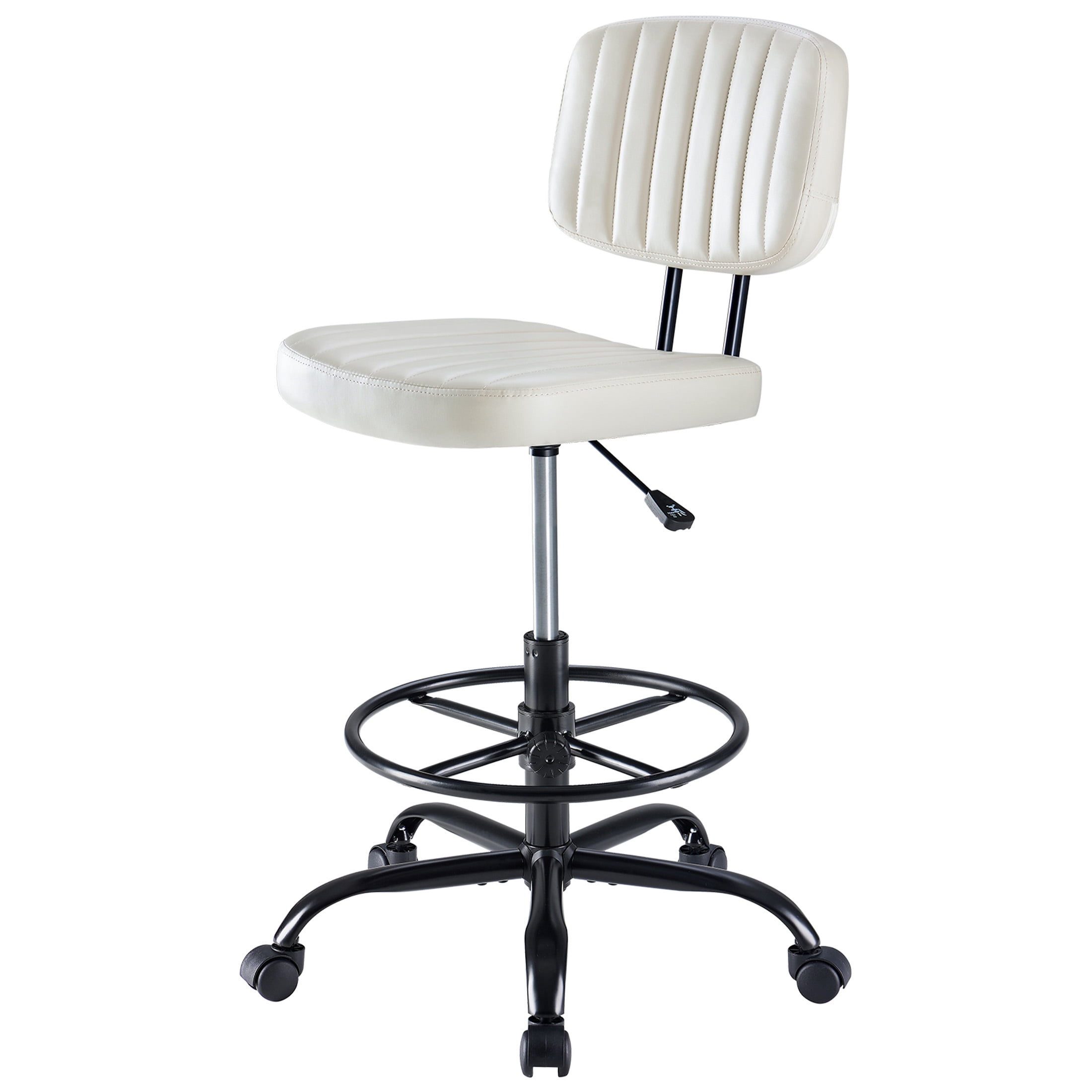 edx Adjustable Height & Foot Rest Office Desk Chairs with Backrest, PU Leather Modern Rolling Stool with Wheels 360°Swivel Task Chair for Home Office Bar Kitchen Shop(Beige)